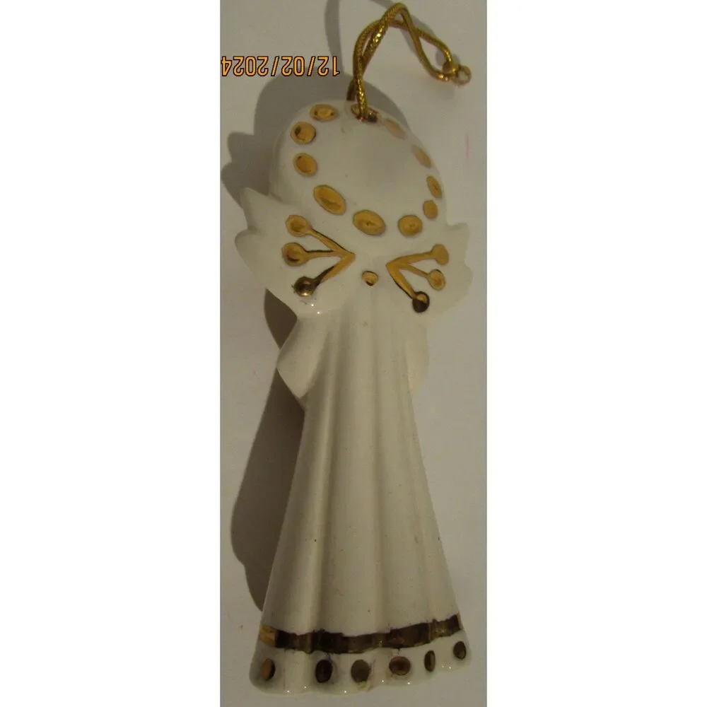 Vintage Angel Ornament White and Gold ceramic praying blonde